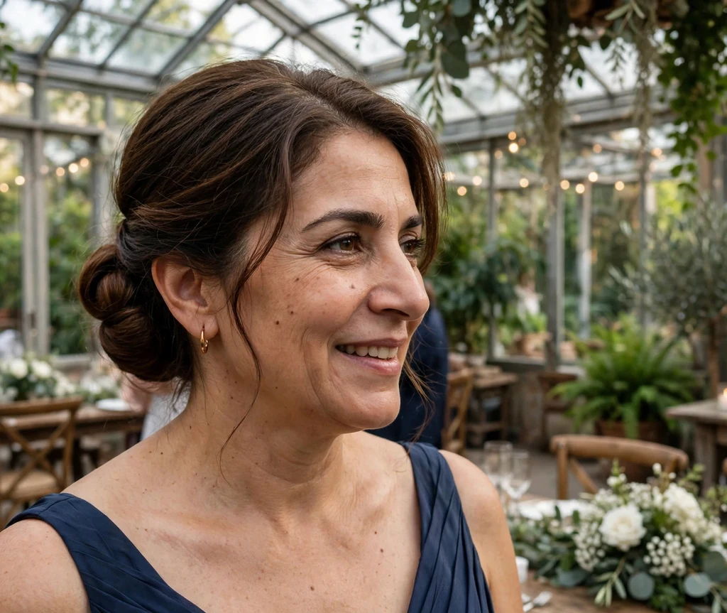 Bridesmaid with an elegant French twist at a conservatory wedding
