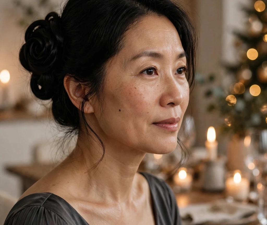 Romantic rose bun Christmas Eve hairstyle