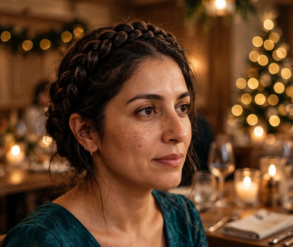 Twisted halo braid Christmas Eve updo