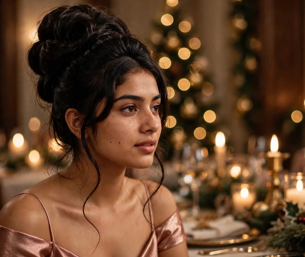 Sculpted beehive updo for Christmas Eve