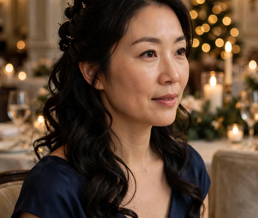 Cascading curls half-updo for Christmas Eve