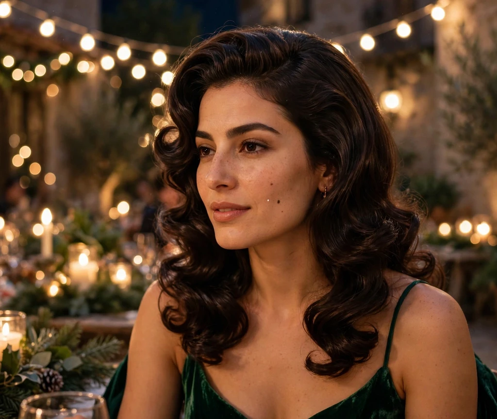 Glossy curled blowout Christmas Eve hairstyle