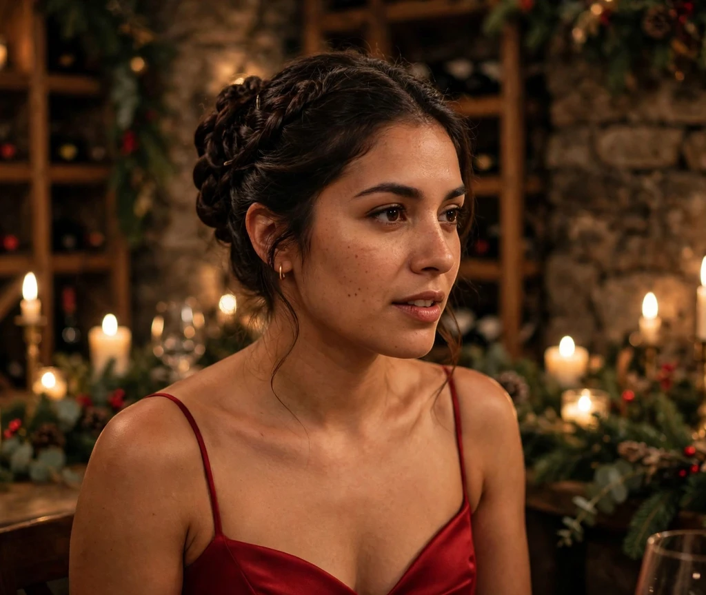 Elegant pinned fishtail updo for Christmas Eve