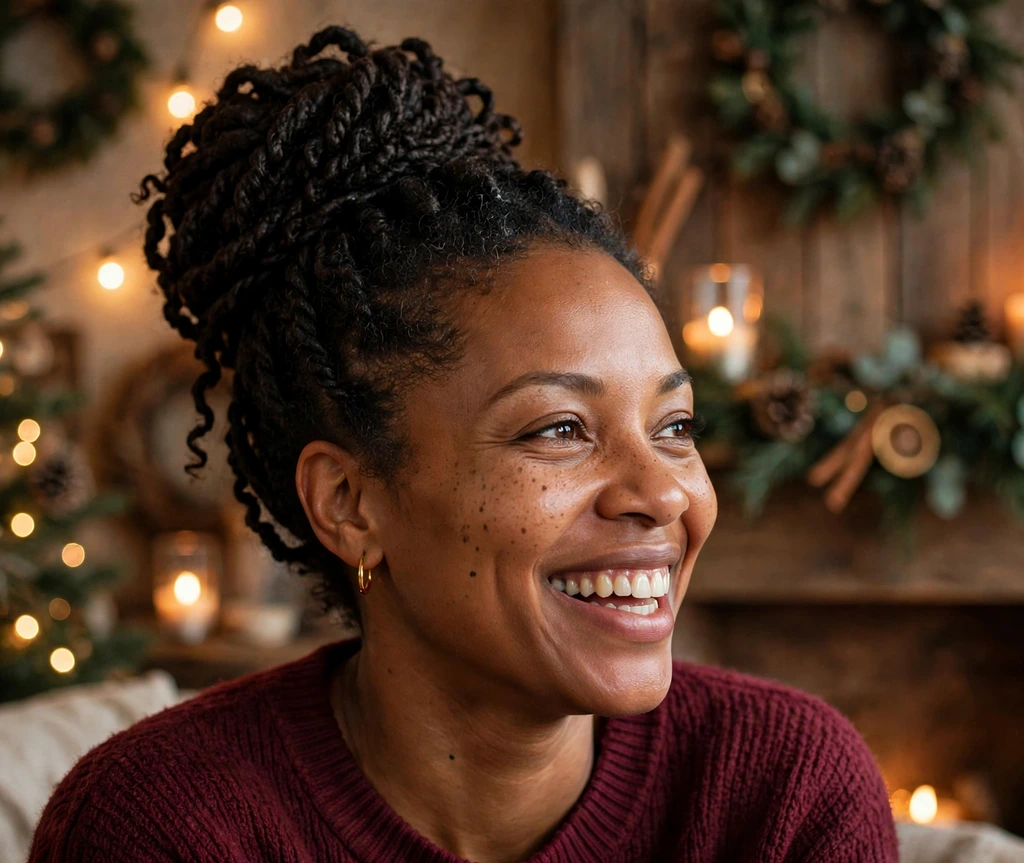 Gorgeous marley twists styled in an updo for Christmas