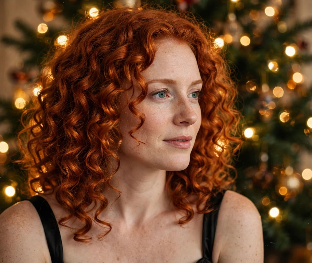 Starlight defined copper ringlet curls glowing for Christmas
