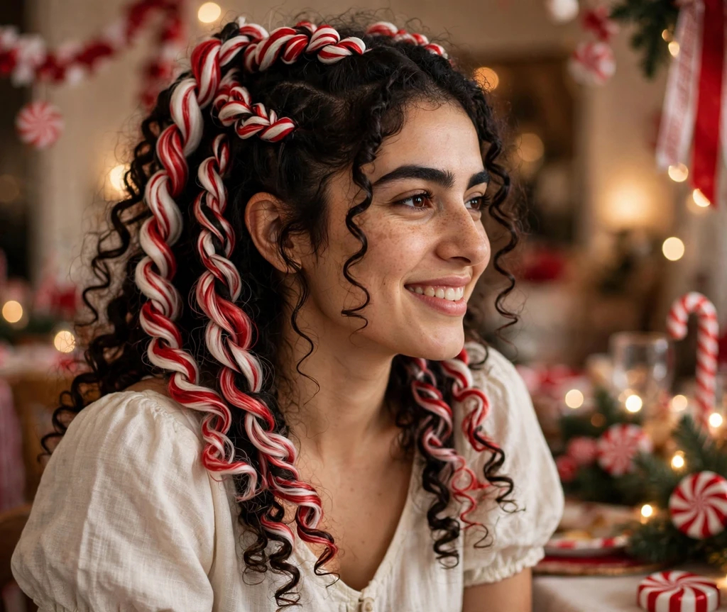 Peppermint swirl curly twists with red and white twisted strands