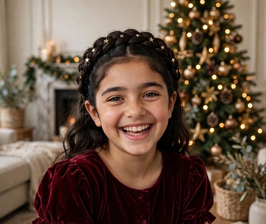Sparkling braided crown for little princesses Christmas hairstyle for kids