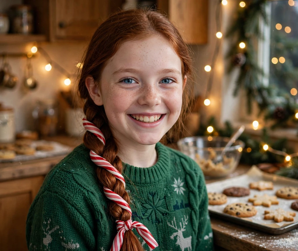Candy cane twist braid Christmas hairstyle for kids