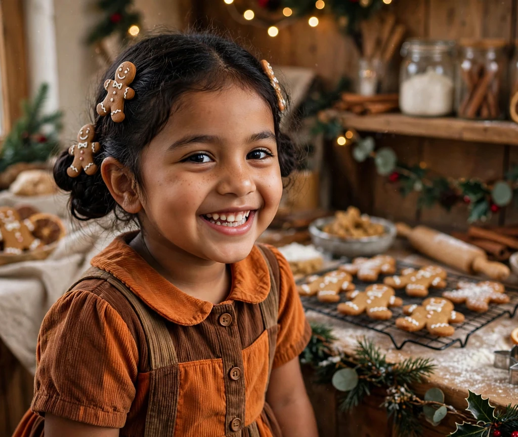 Gingerbread double buns Christmas hairstyle for kids
