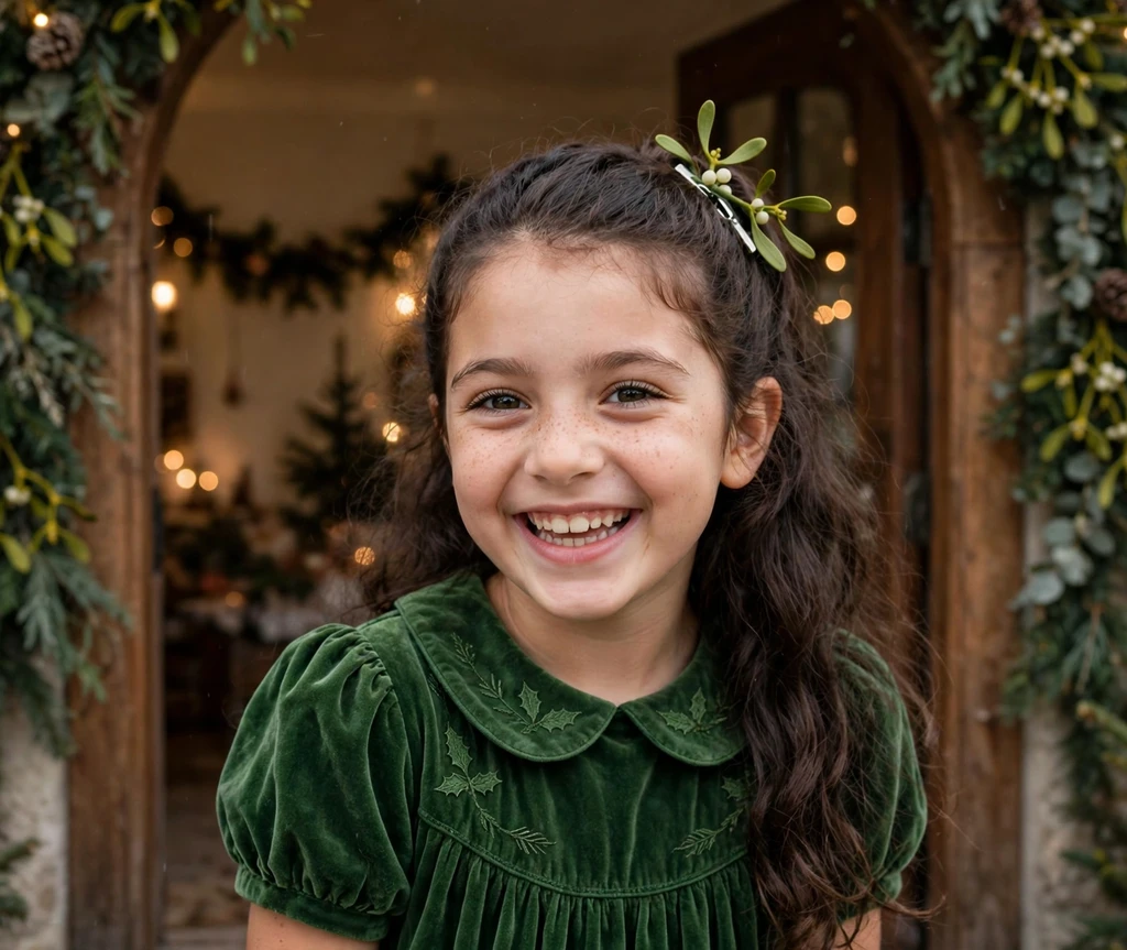 Merry mistletoe half-up Christmas hairstyle for kids