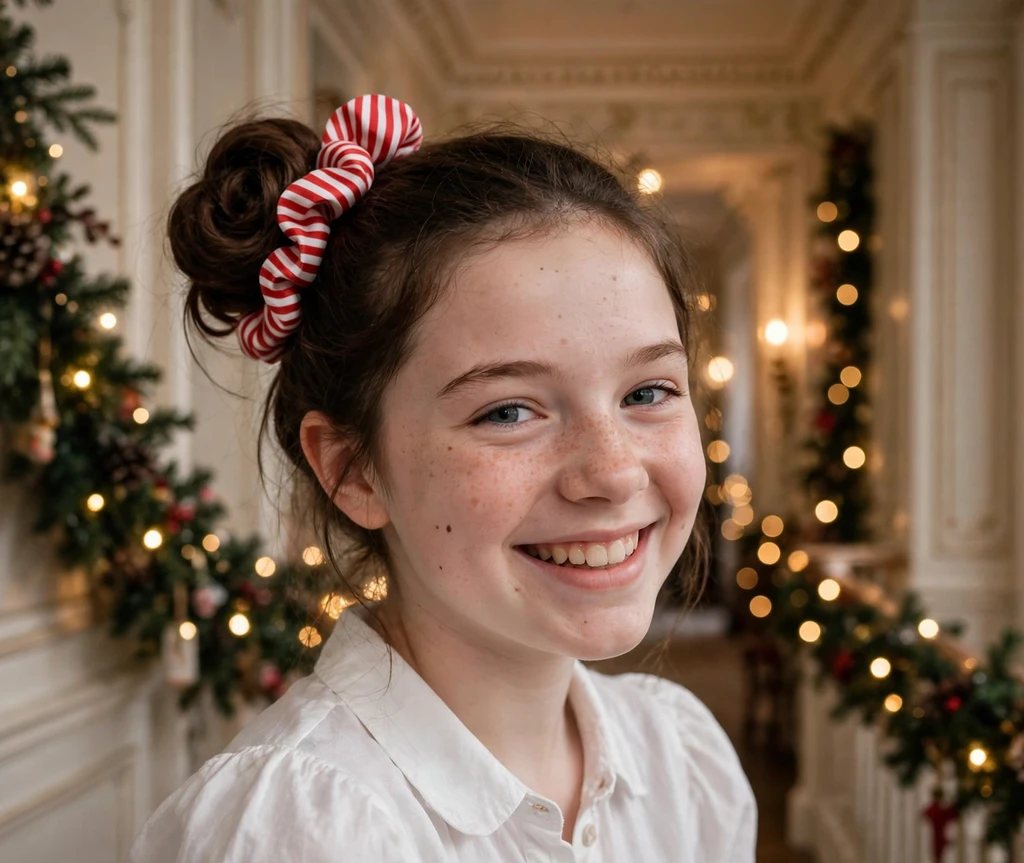 Peppermint swirl bun Christmas hairstyle for kids