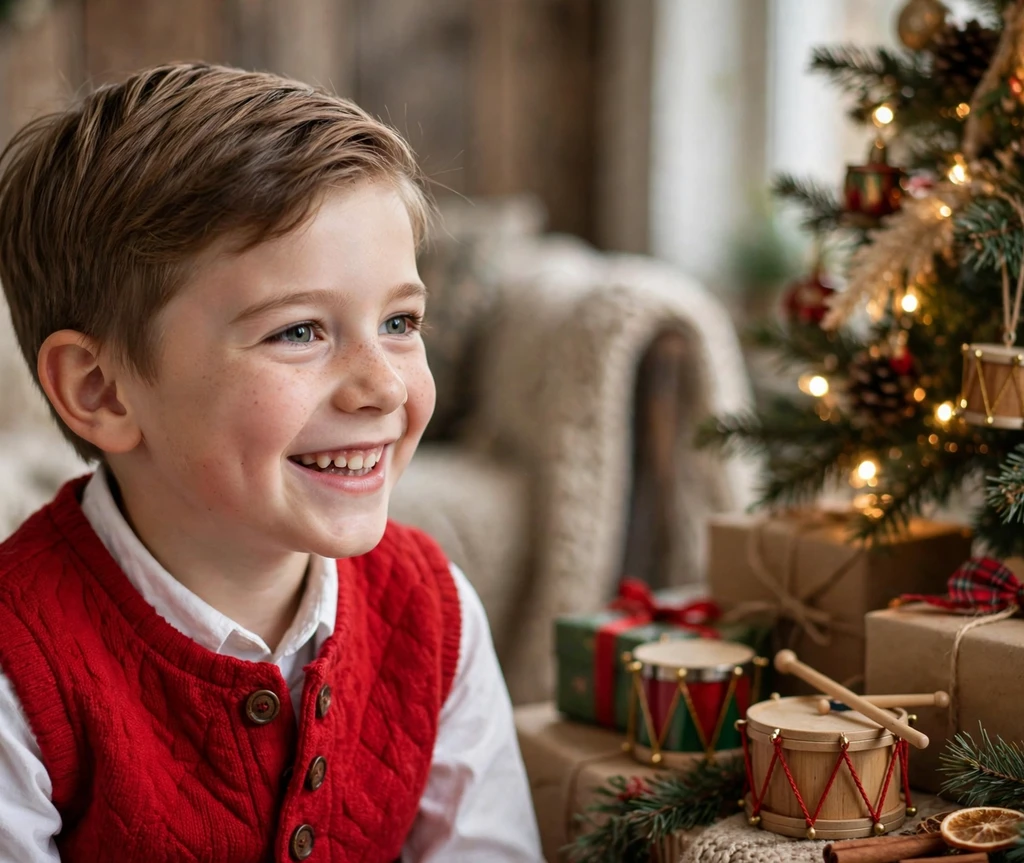 Little drummer boy side part Christmas hairstyle for kids