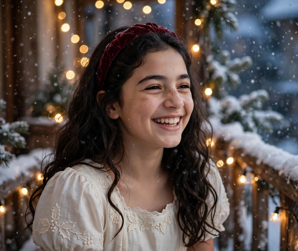 Snowy loose waves with velvet headband Christmas hairstyle for kids