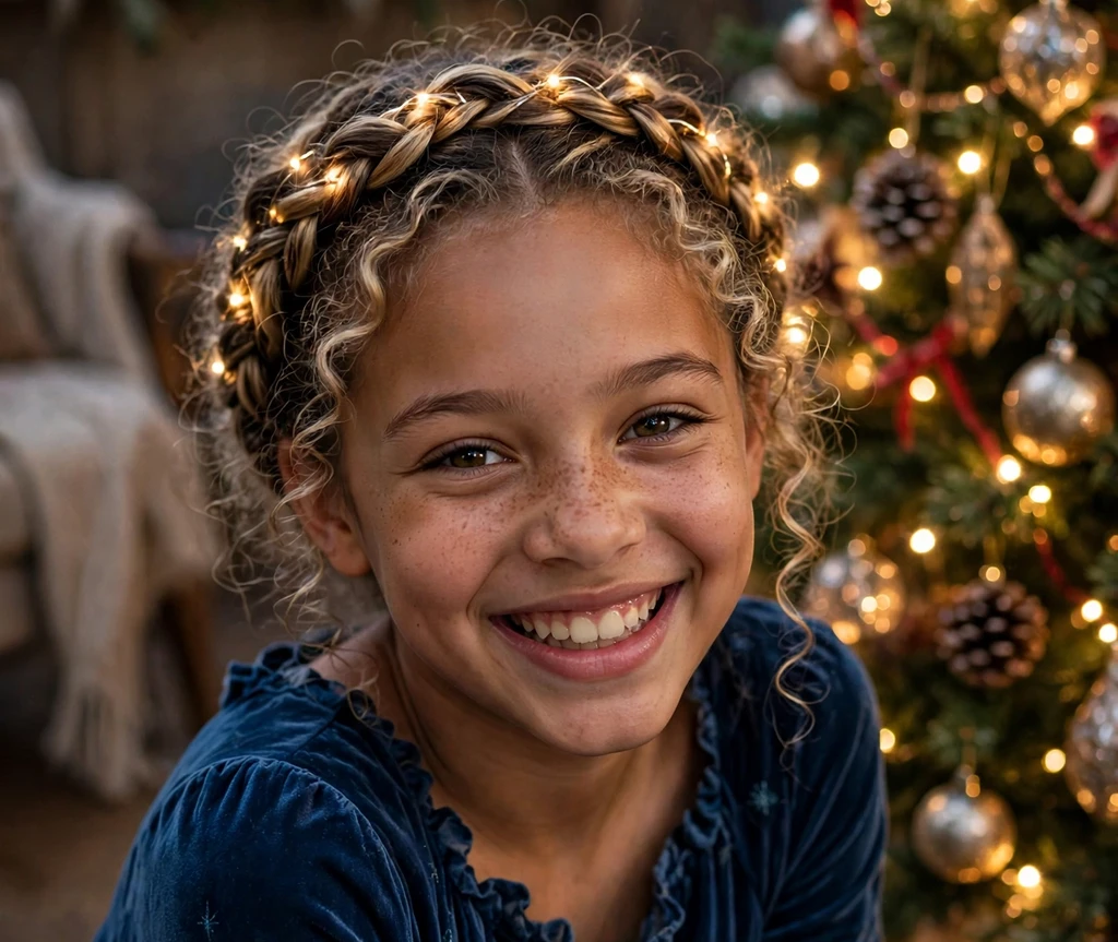 Magical Christmas Eve crown braid Christmas hairstyle for kids