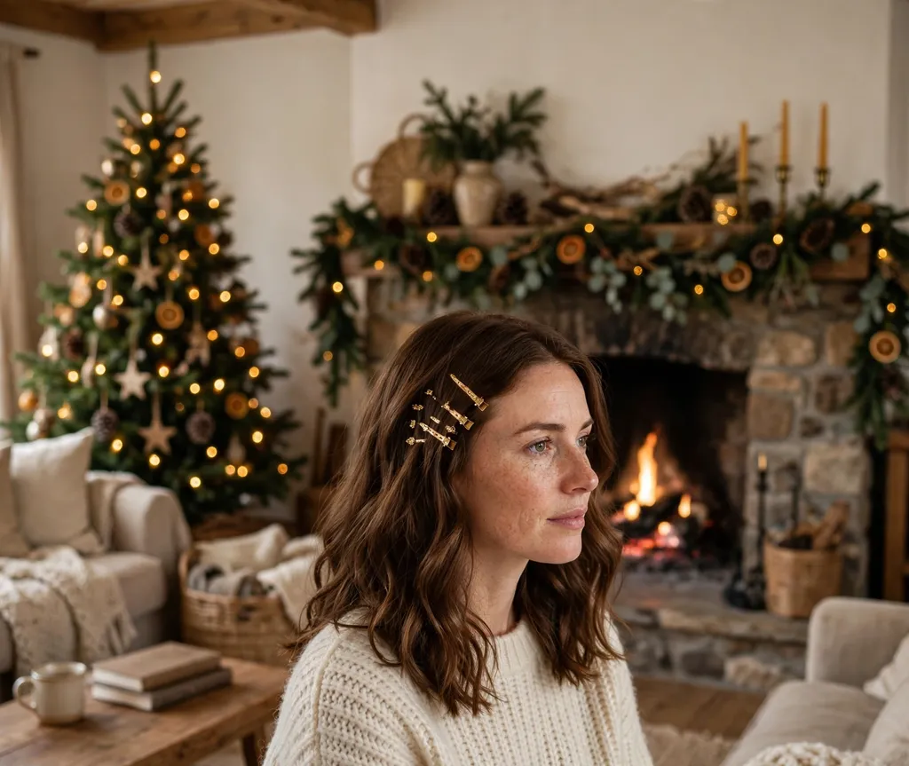 Chestnut waves with gold hair clips