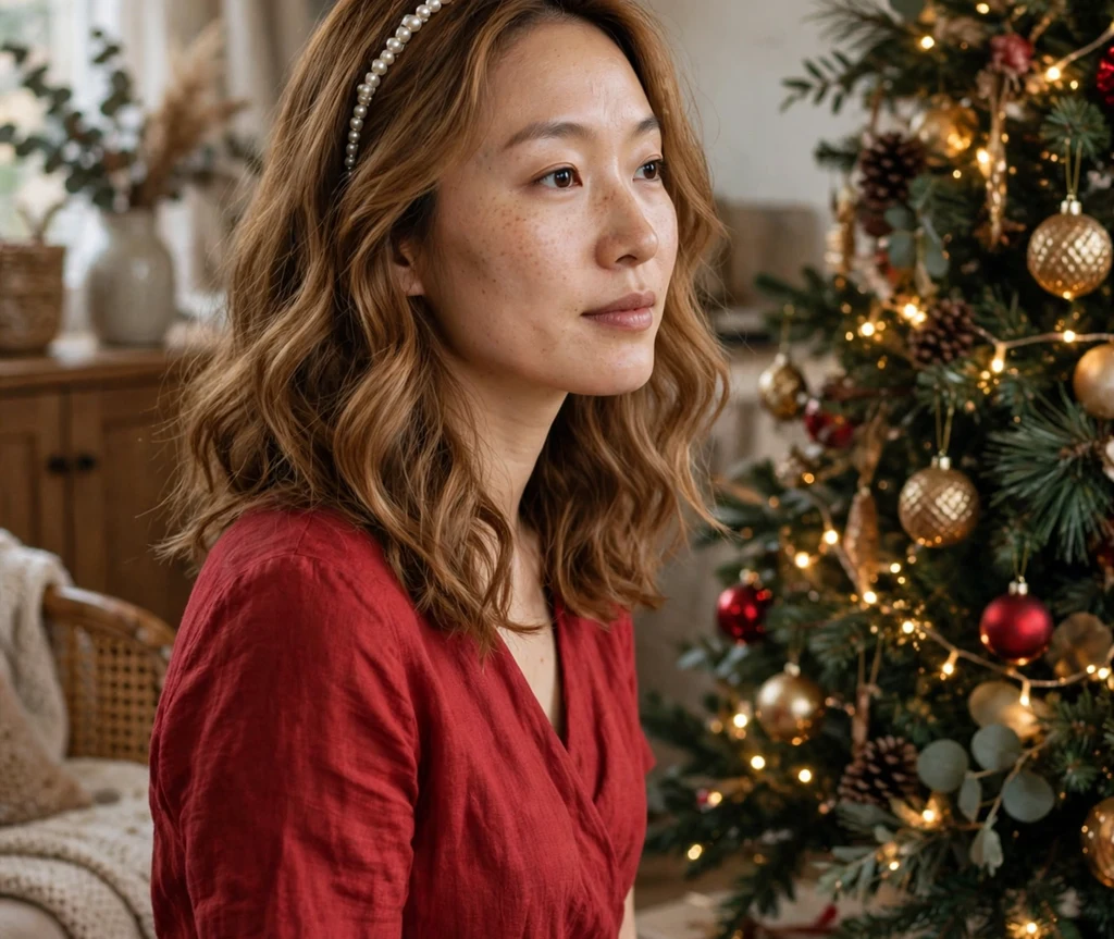 Honey-brown waves with pearl headband