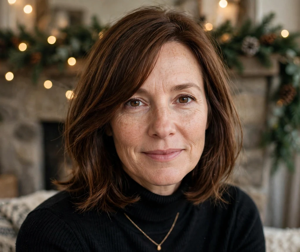 Chestnut bob with side-swept bangs