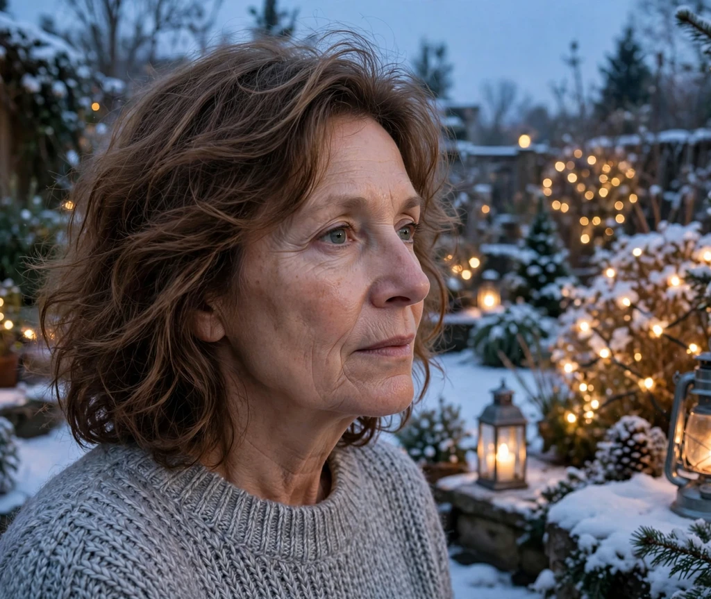 Reindeer-brown wavy lob in a snowy Christmas garden