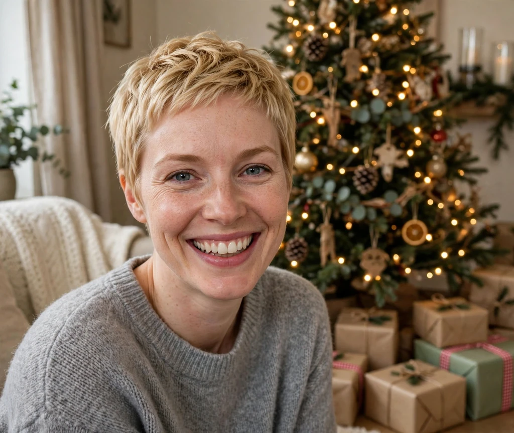 Gilded golden pixie on Christmas morning with gifts