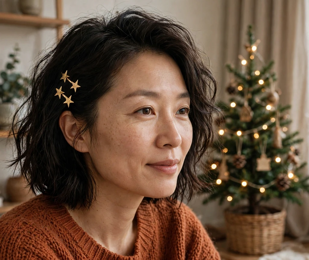 Textured lob with gold star barrettes pinning back one side