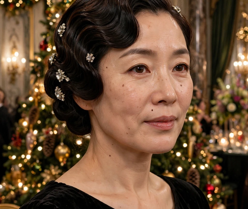Art-deco finger-wave updo secured with jeweled rhinestone hair pins