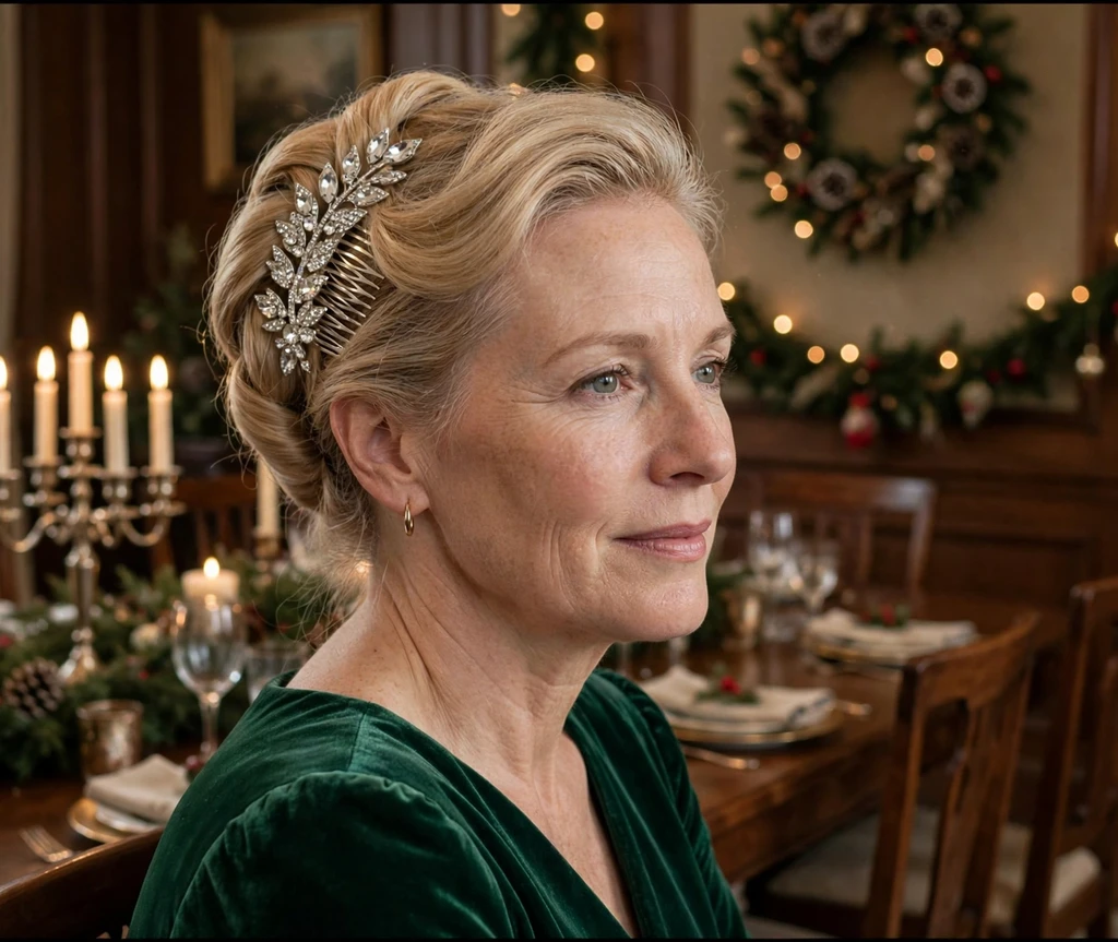 Blonde French twist secured with a crystal-embedded decorative hair comb