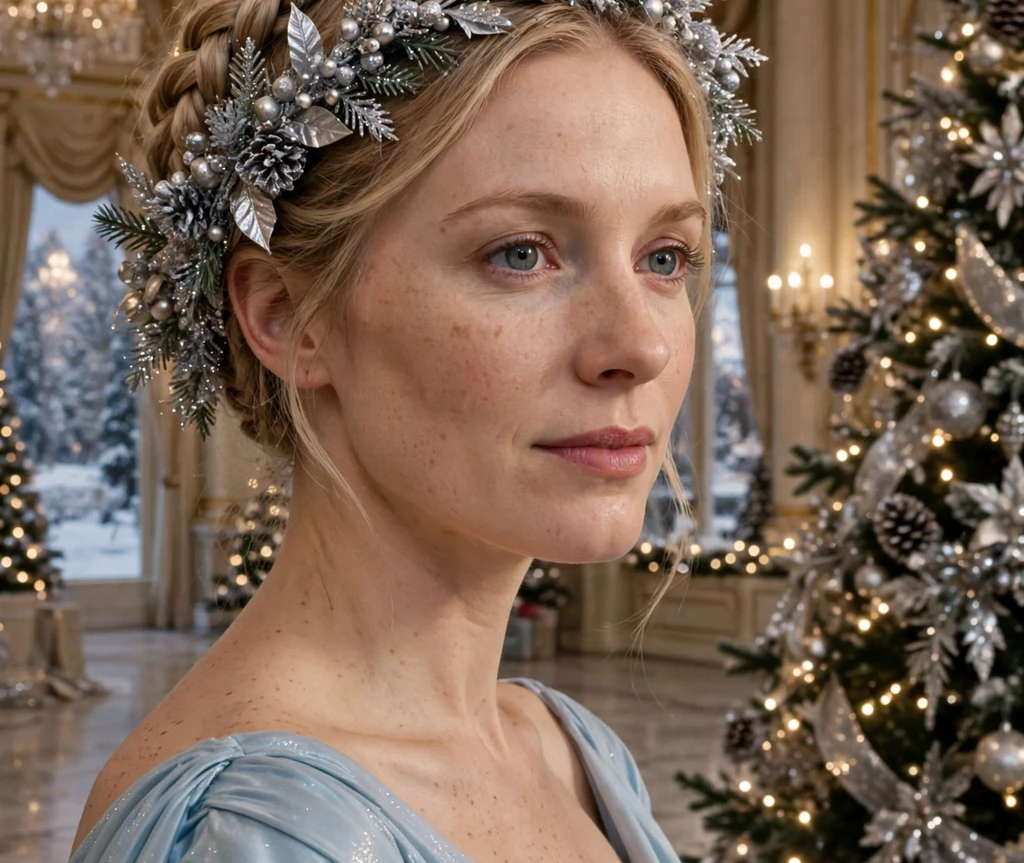 Grecian braided updo wrapped with a sparkling silver garland headband