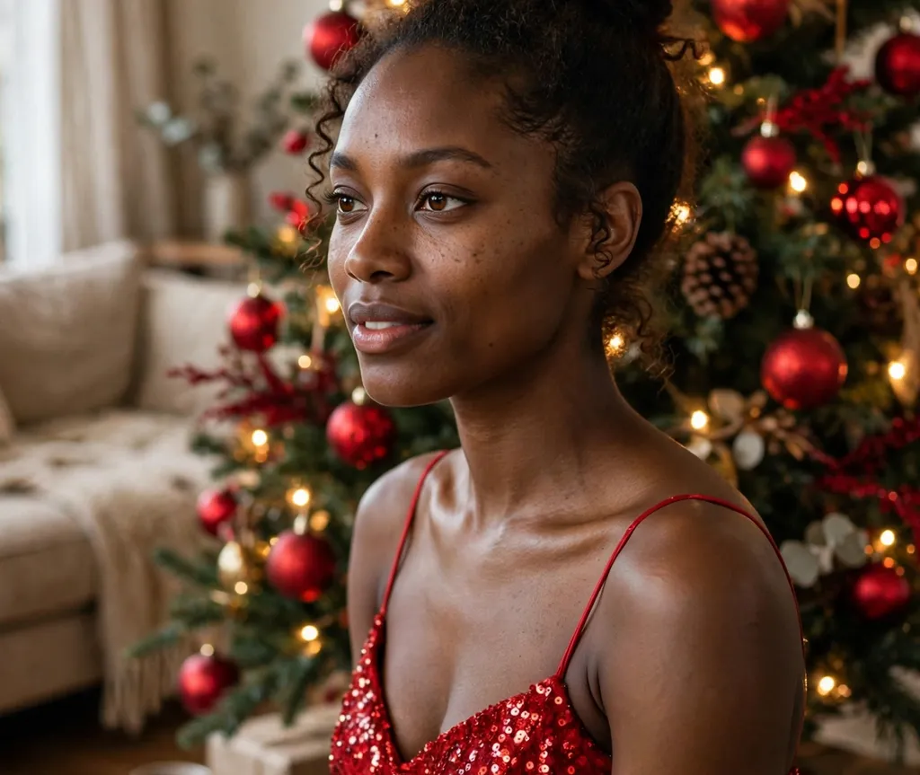 High ballerina bun hairstyle for a Christmas party