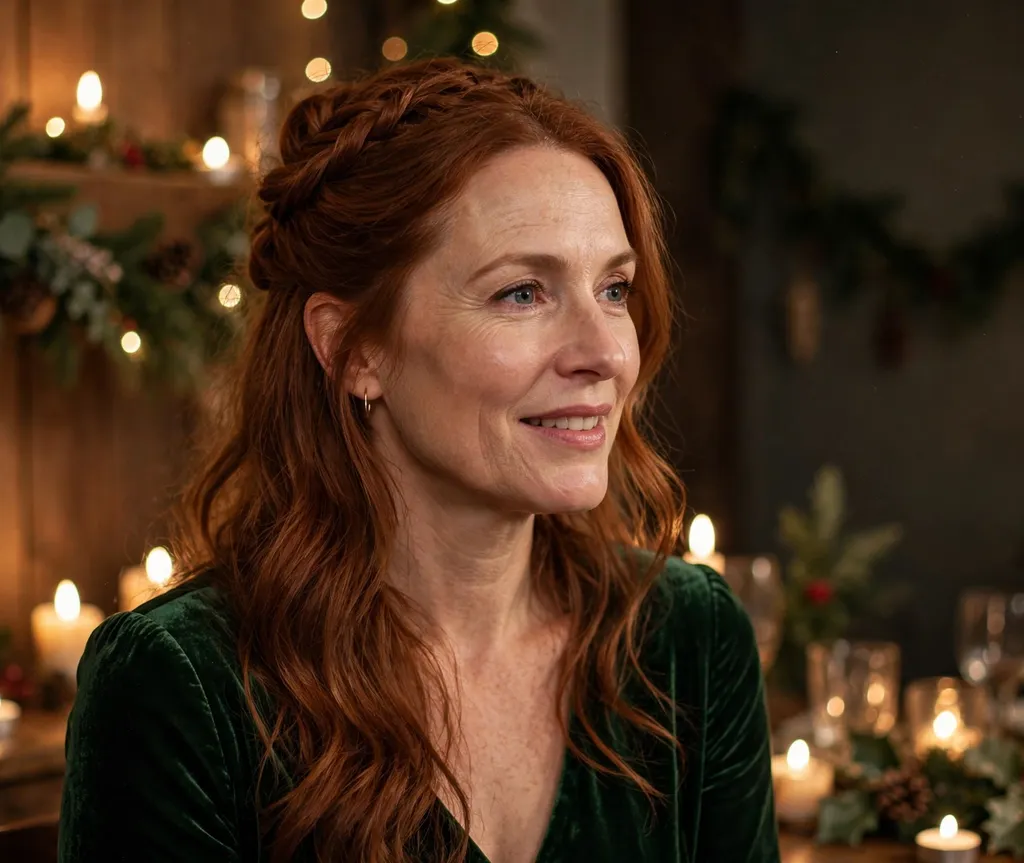 Half-up twisted crown hairstyle for Christmas