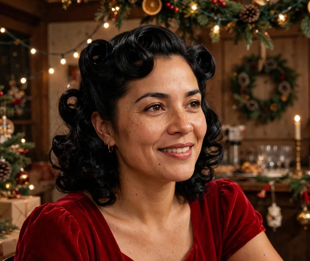 Retro pin-up curls hairstyle for Christmas party