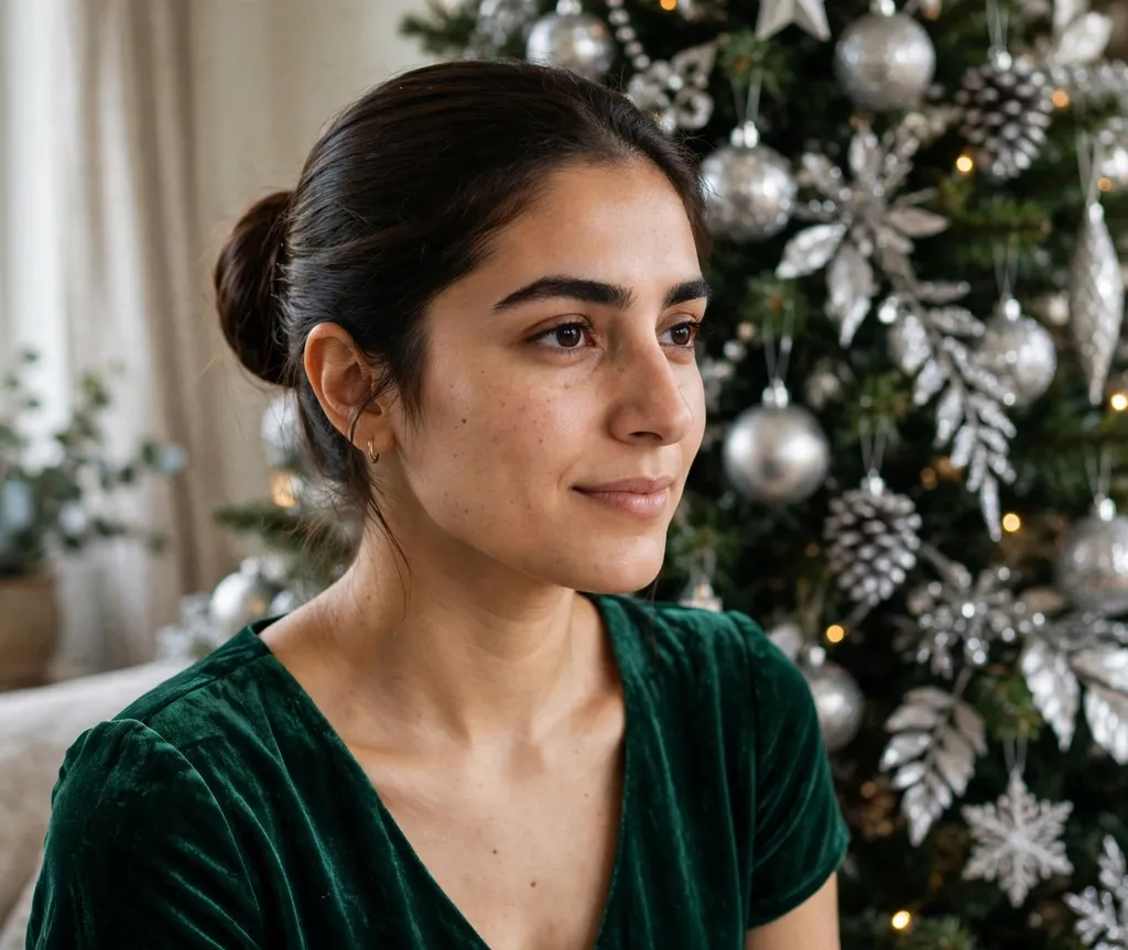 Elegant smooth sock bun Christmas party hairstyle