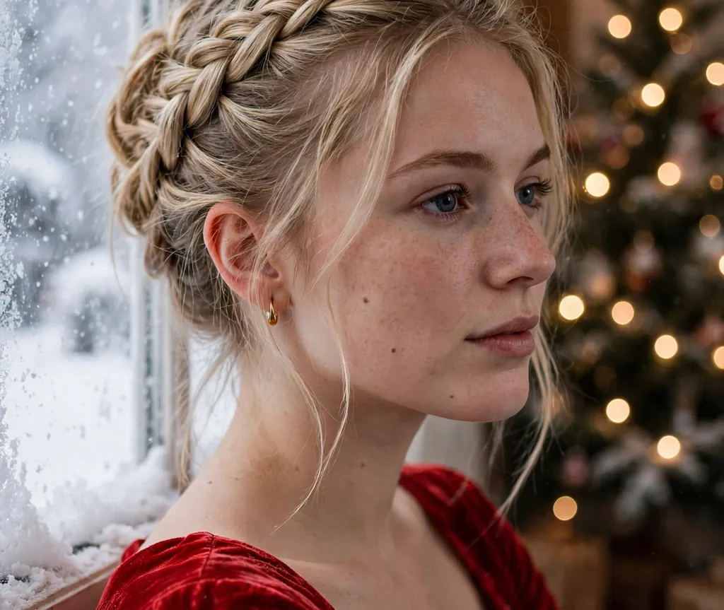 Dutch braid updo hairstyle for Christmas party