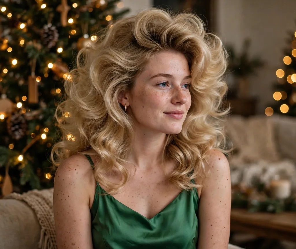 Big bouncy blowout Christmas party hairstyle