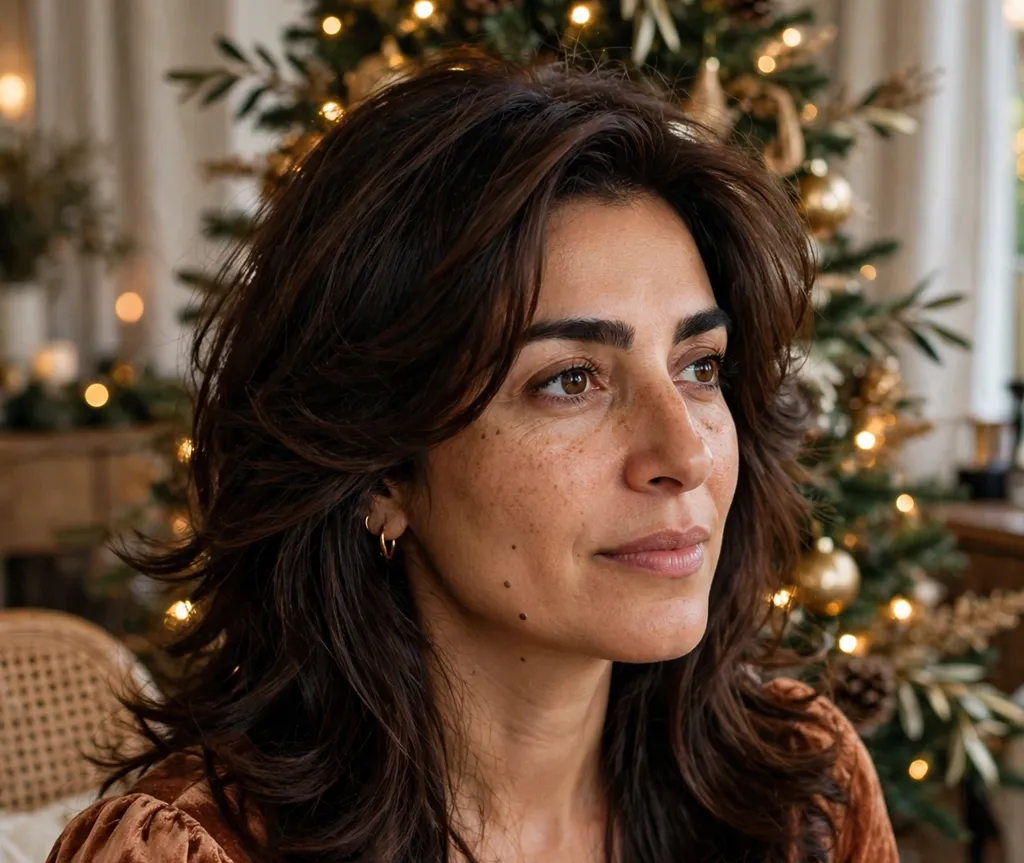 Feathered layered blowout Christmas party hairstyle