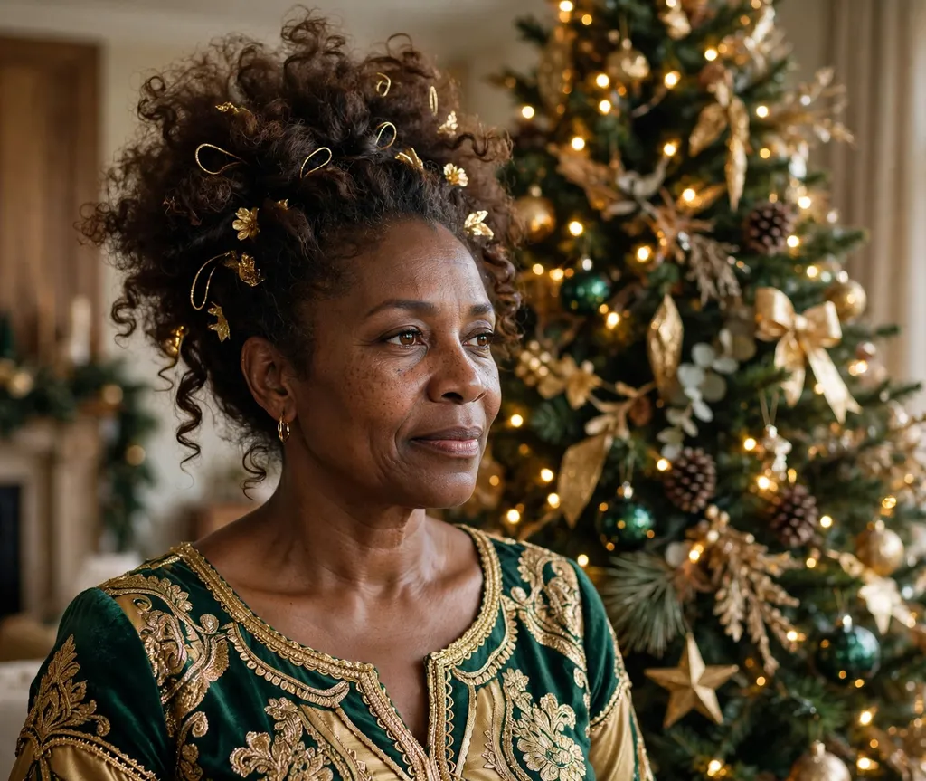 Voluminous afro party updo Christmas party hairstyle