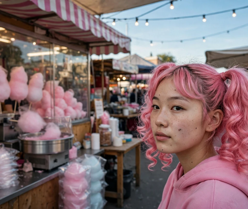 Woman with bubblegum pink pigtails with bouncy curls