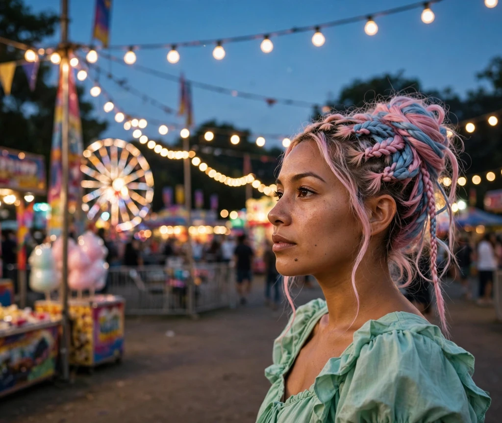 Woman with cotton candy pink and blue twisted updo