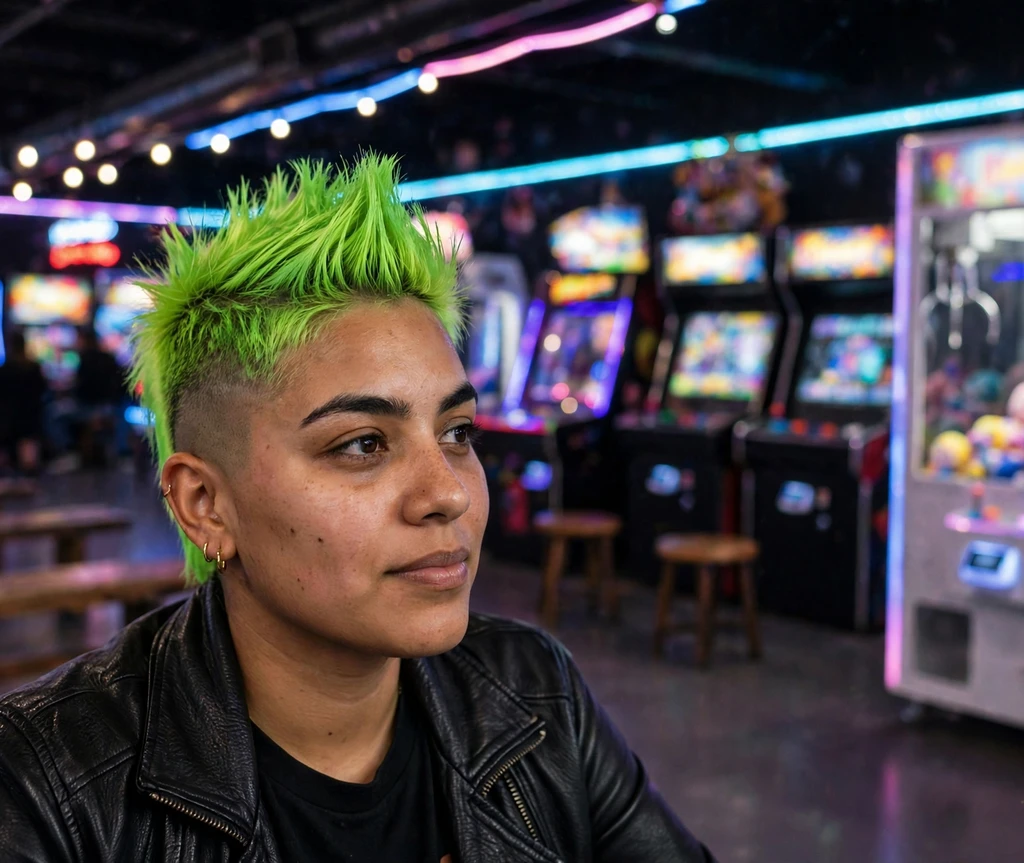 Woman with neon green mohawk and faded sides