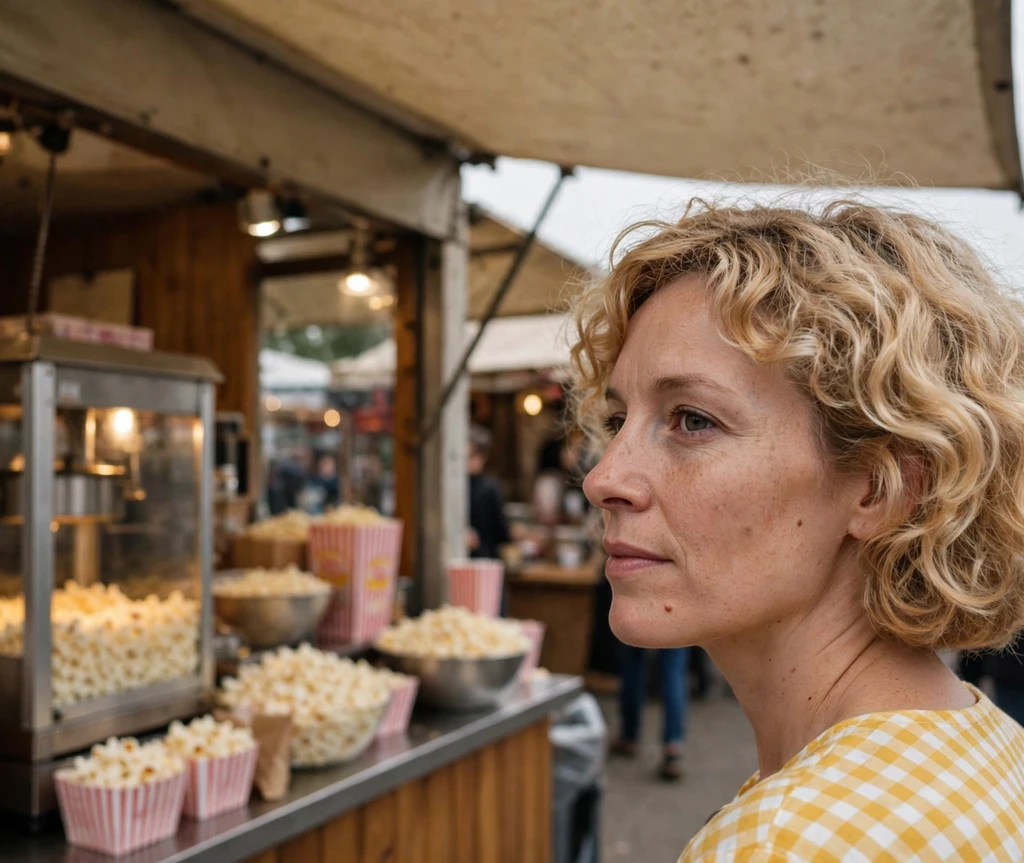 Woman with popcorn blonde curly bob