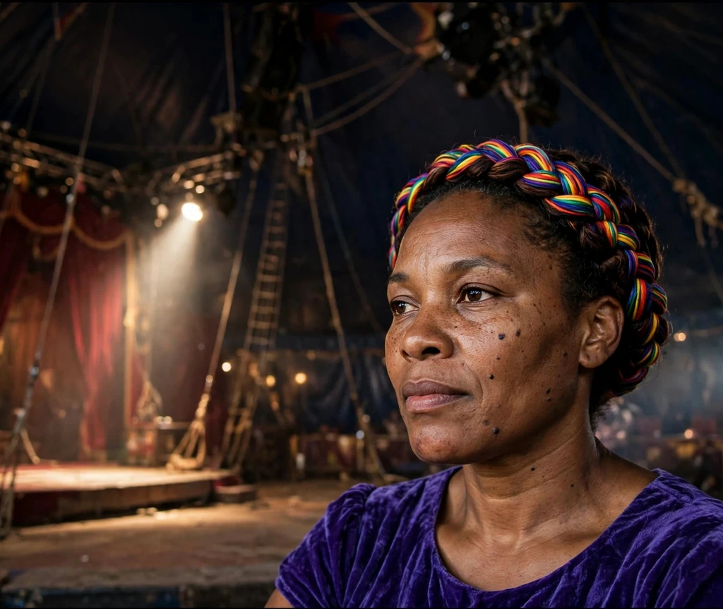 Woman with regal crown braid woven with rainbow threads