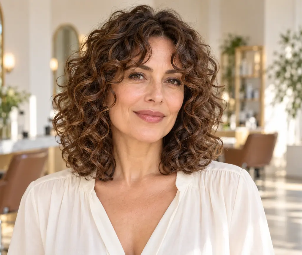 Collarbone Curls with Curtain Bangs