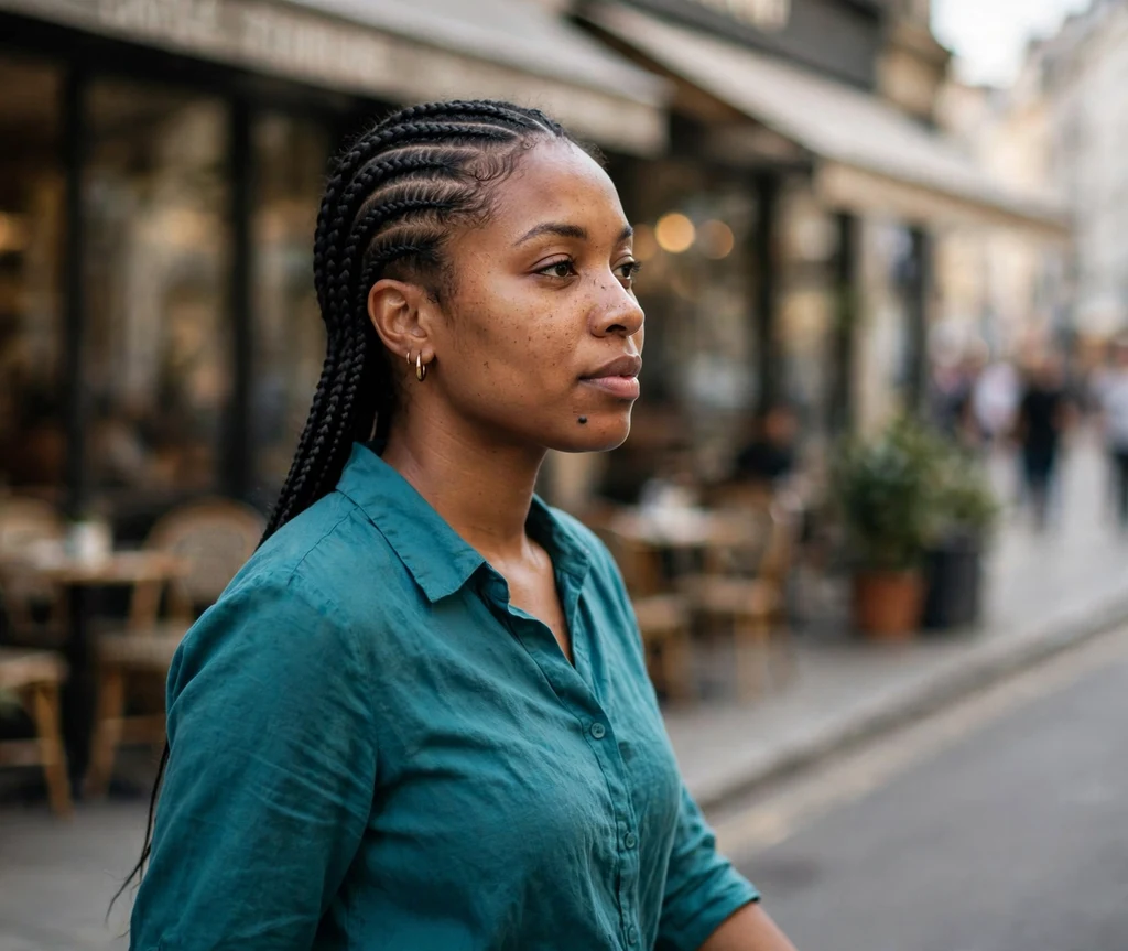 Black woman with classic straight-back cornrow braids