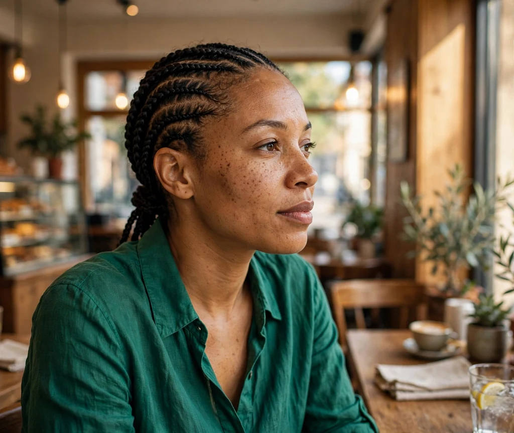 Black woman with feed-in stitch cornrow braids