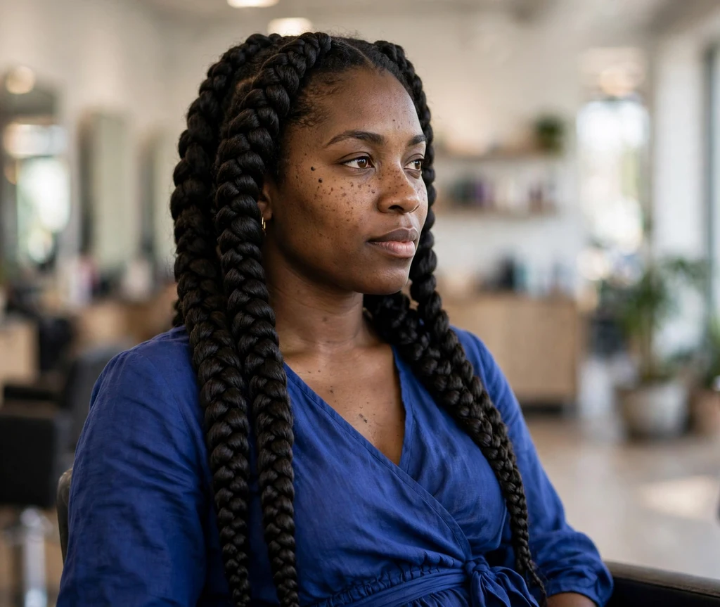 Black woman with jumbo-sized cornrow braids