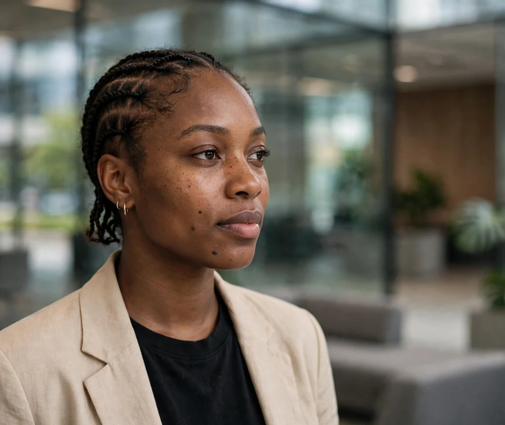 Black woman with small delicate feed-in cornrow braids