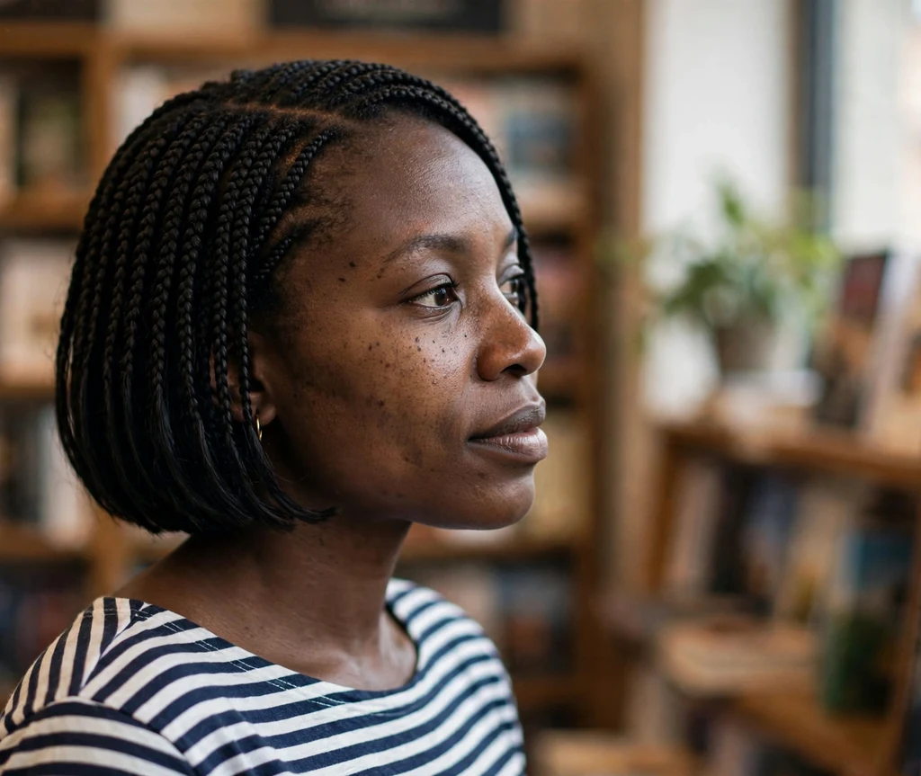 Black woman with a chic cornrow bob hairstyle