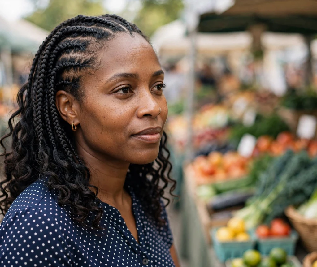 Black woman with cornrow braids and curly ends