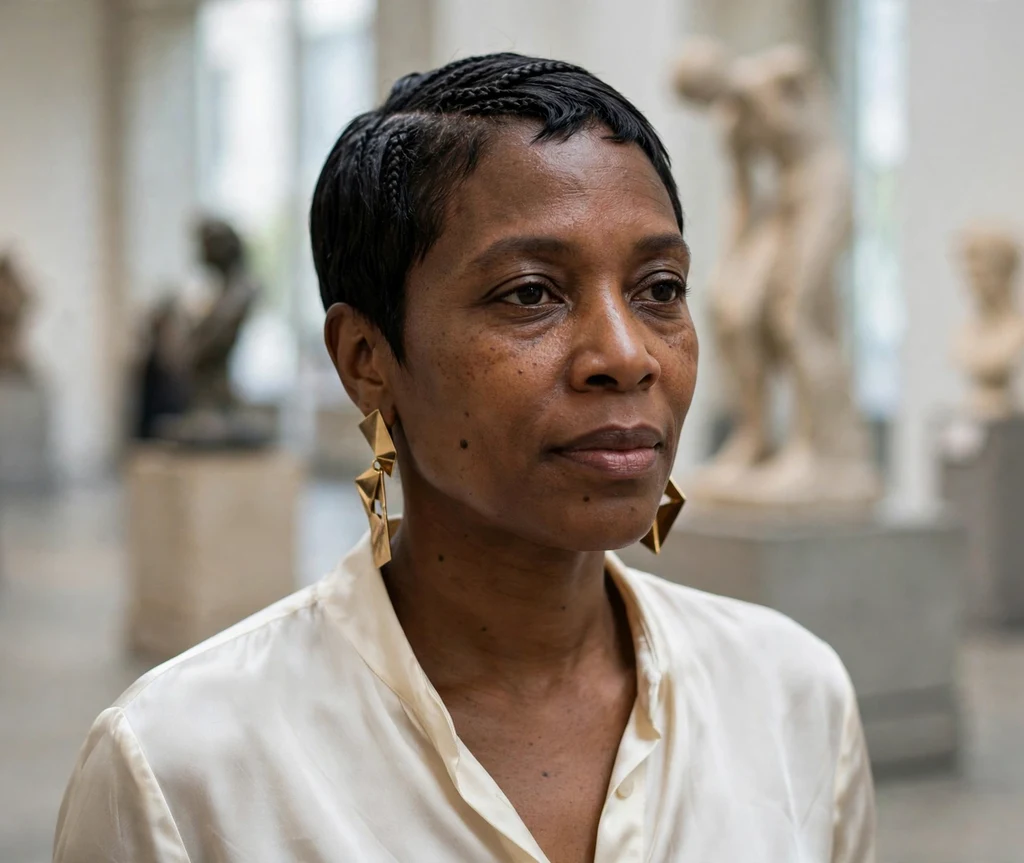 Black woman with a short cornrow pixie cut style