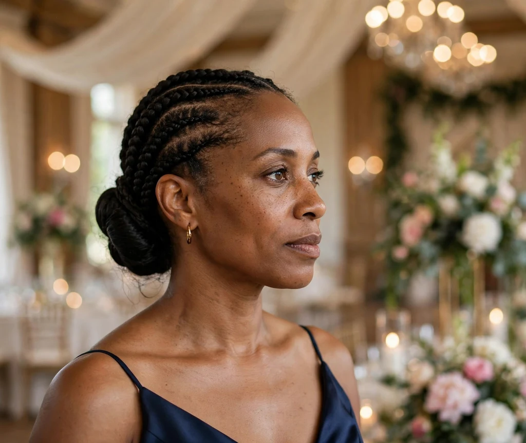 Black woman with a cornrow braided chignon
