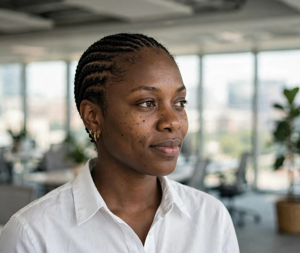 Black woman with tiny micro cornrow braids